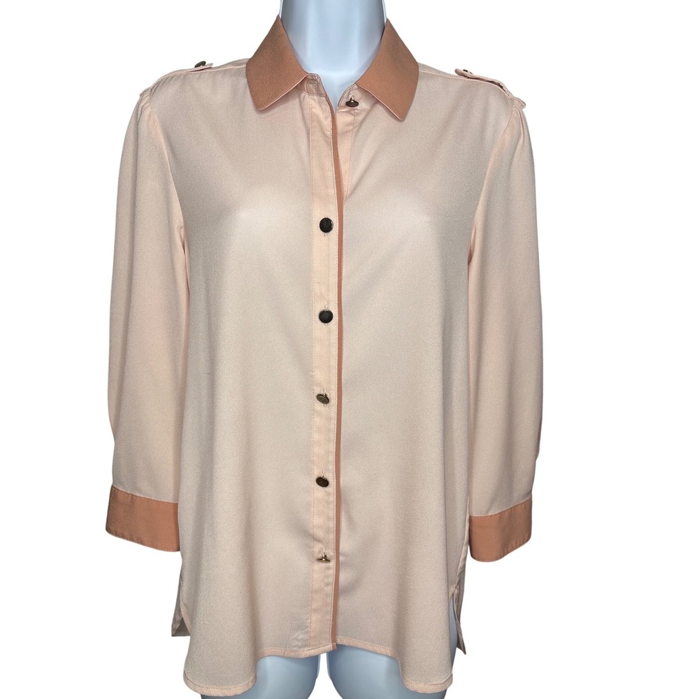 BROOKLYN INDUSTRIES Womens Pink Button Up Blouse Size S Career Classic Old Money